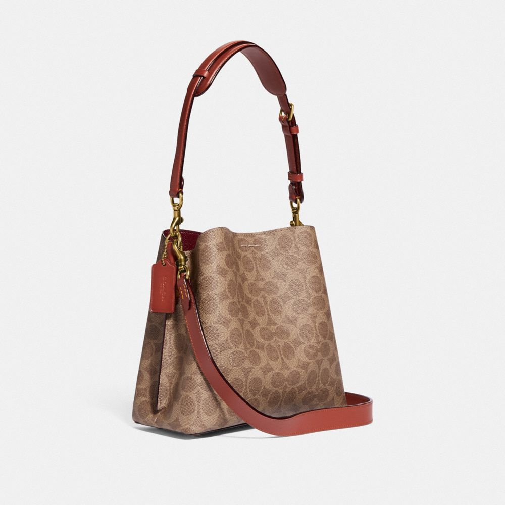 Brown / Red Coach Willow Bucket Bag In Signature Canvas Women Shoulder Bags & Hobos | 357SONRAU