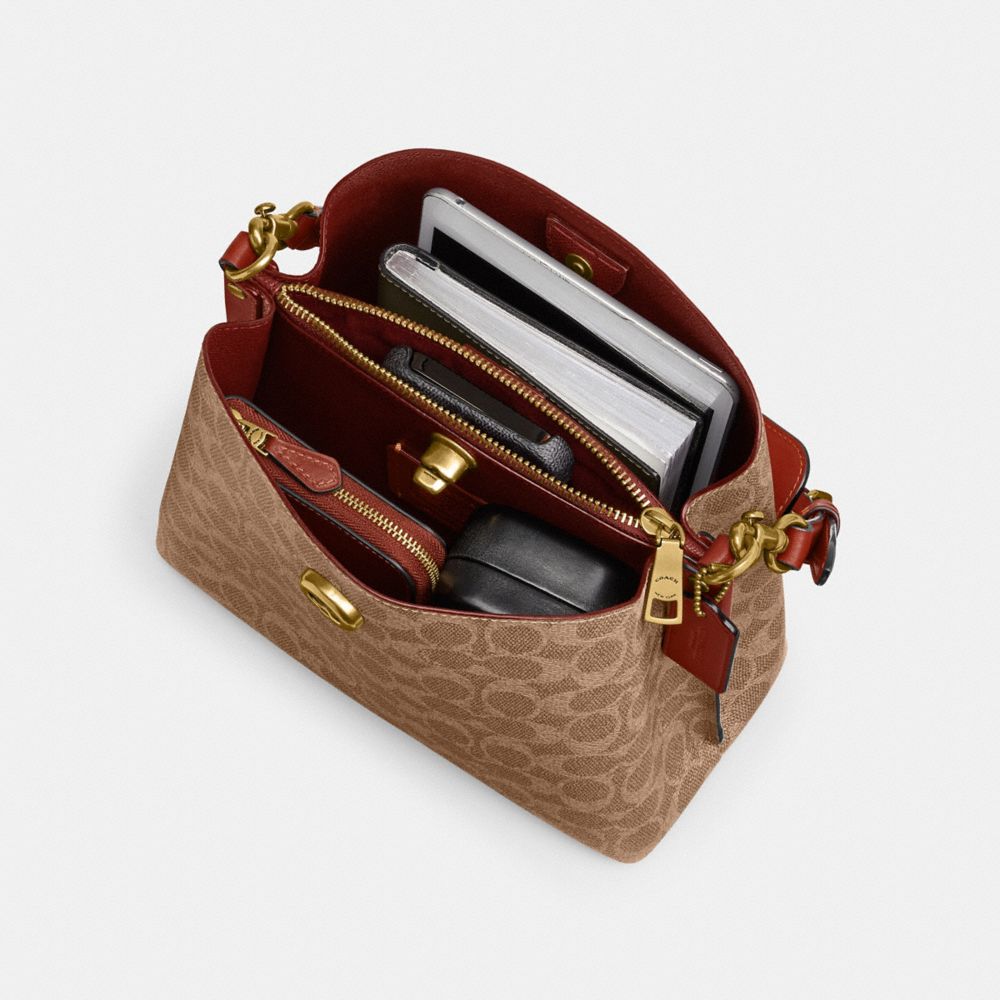 Brown / Red Coach Willow Bucket Bag In Signature Canvas Women Shoulder Bags & Hobos | 357SONRAU