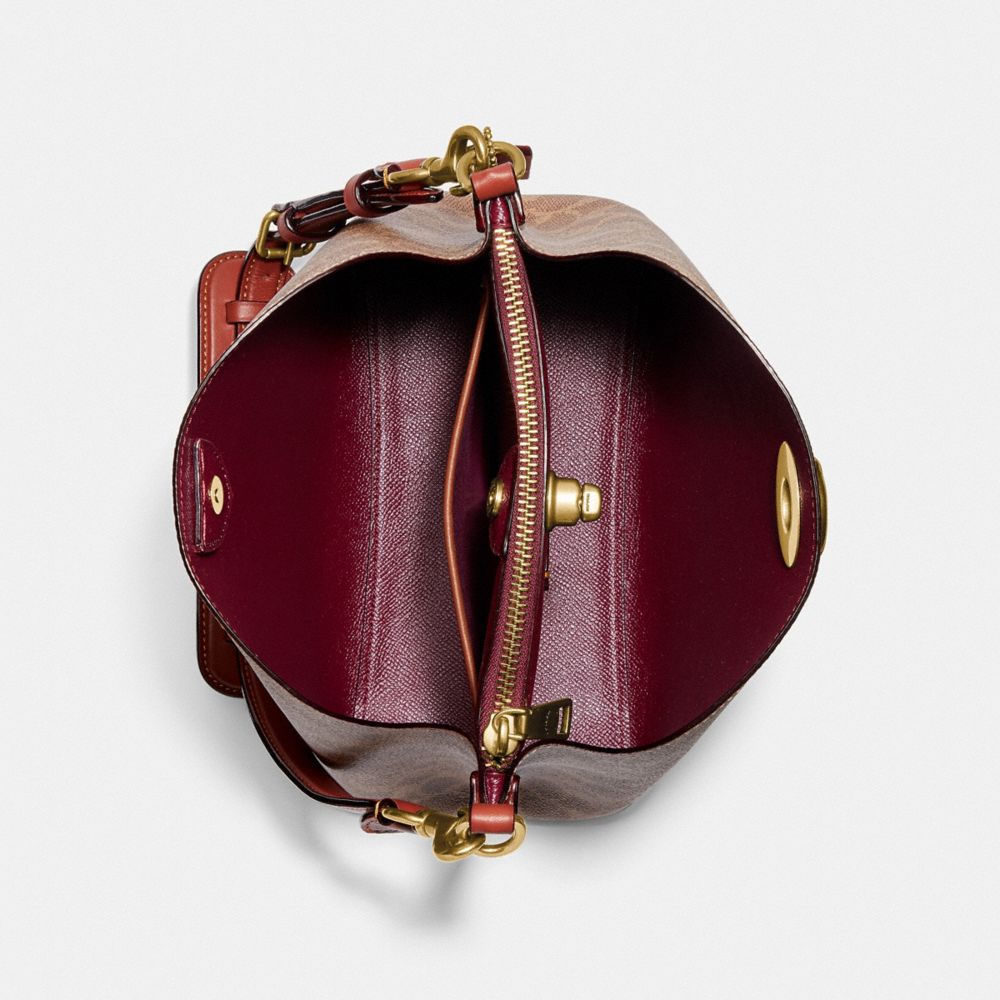 Brown / Red Coach Willow Bucket Bag In Signature Canvas Women Shoulder Bags & Hobos | 357SONRAU