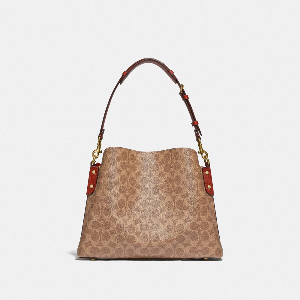 Brown / Red Coach Willow Shoulder Bag In Signature Canvas Women Shoulder Bags & Hobos | 084QIUOHK