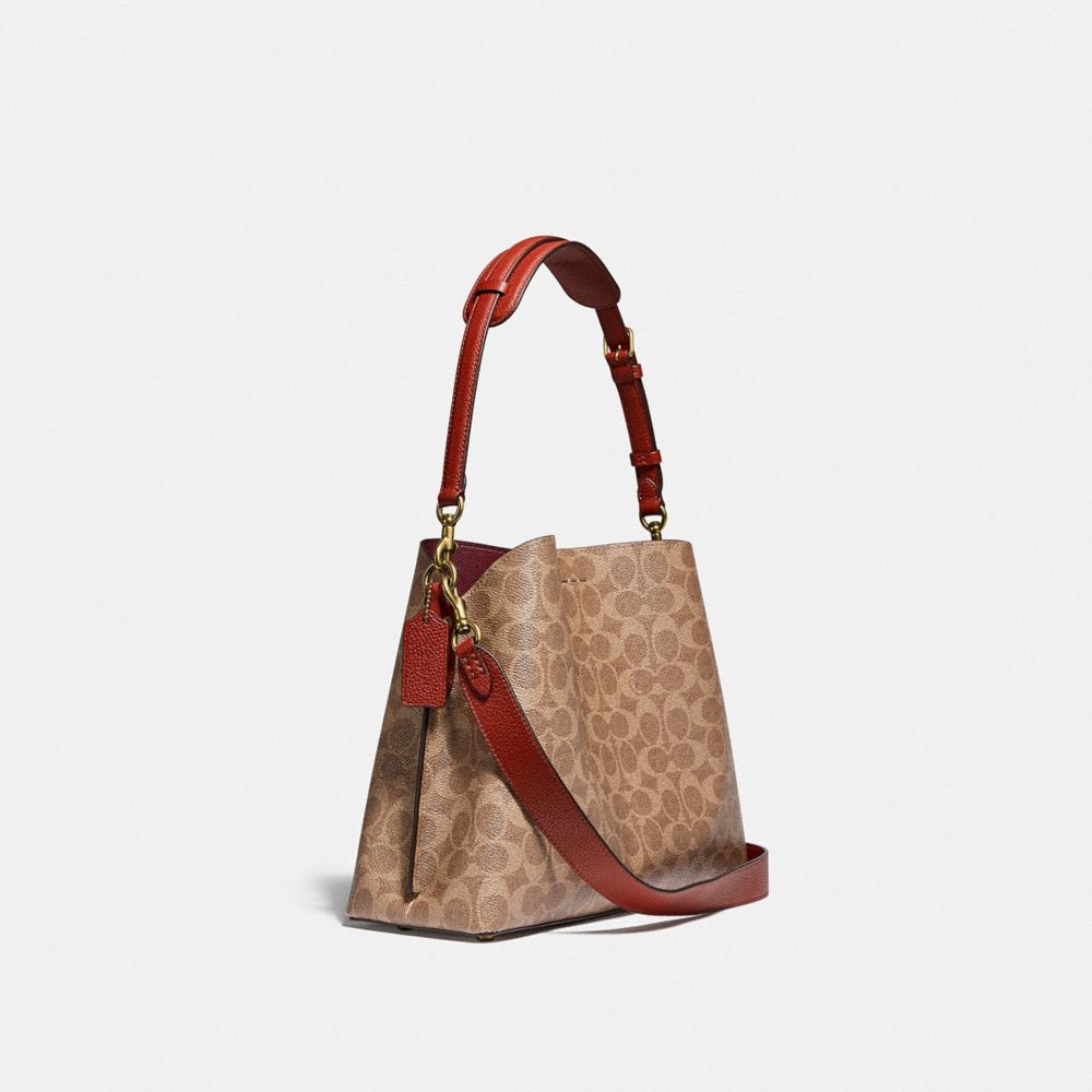 Brown / Red Coach Willow Shoulder Bag In Signature Canvas Women Shoulder Bags & Hobos | 084QIUOHK