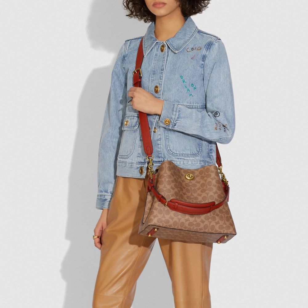 Brown / Red Coach Willow Shoulder Bag In Signature Canvas Women Shoulder Bags & Hobos | 084QIUOHK