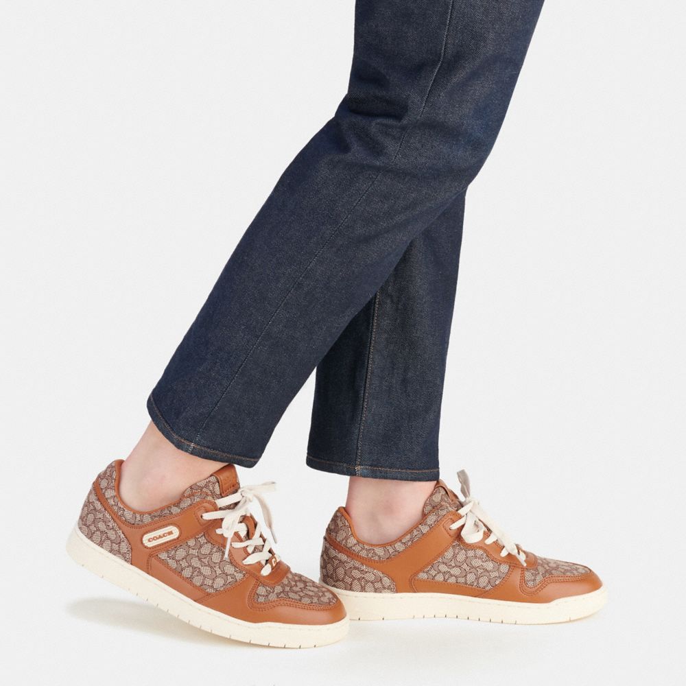 Burnished Amber Coach C201 In Micro Signature Jacquard Men Sneakers | 687ZLFJOA