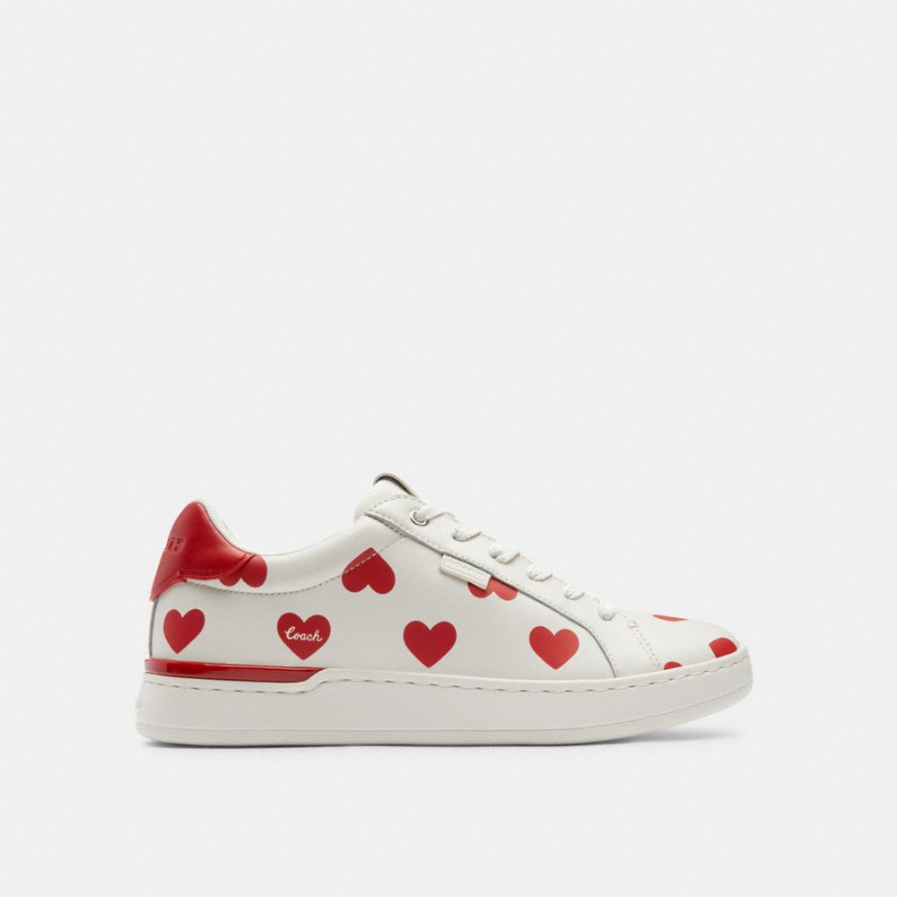 Chalk/Sport Red Coach Lowline Low Top With Valentine's Print Women Sneakers | 085BOFZQL