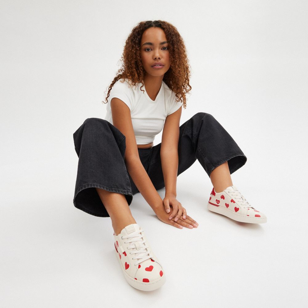 Chalk/Sport Red Coach Lowline Low Top With Valentine's Print Women Sneakers | 085BOFZQL