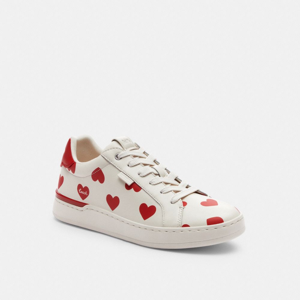 Chalk/Sport Red Coach Lowline Low Top With Valentine\'s Print Women Sneakers | 085BOFZQL