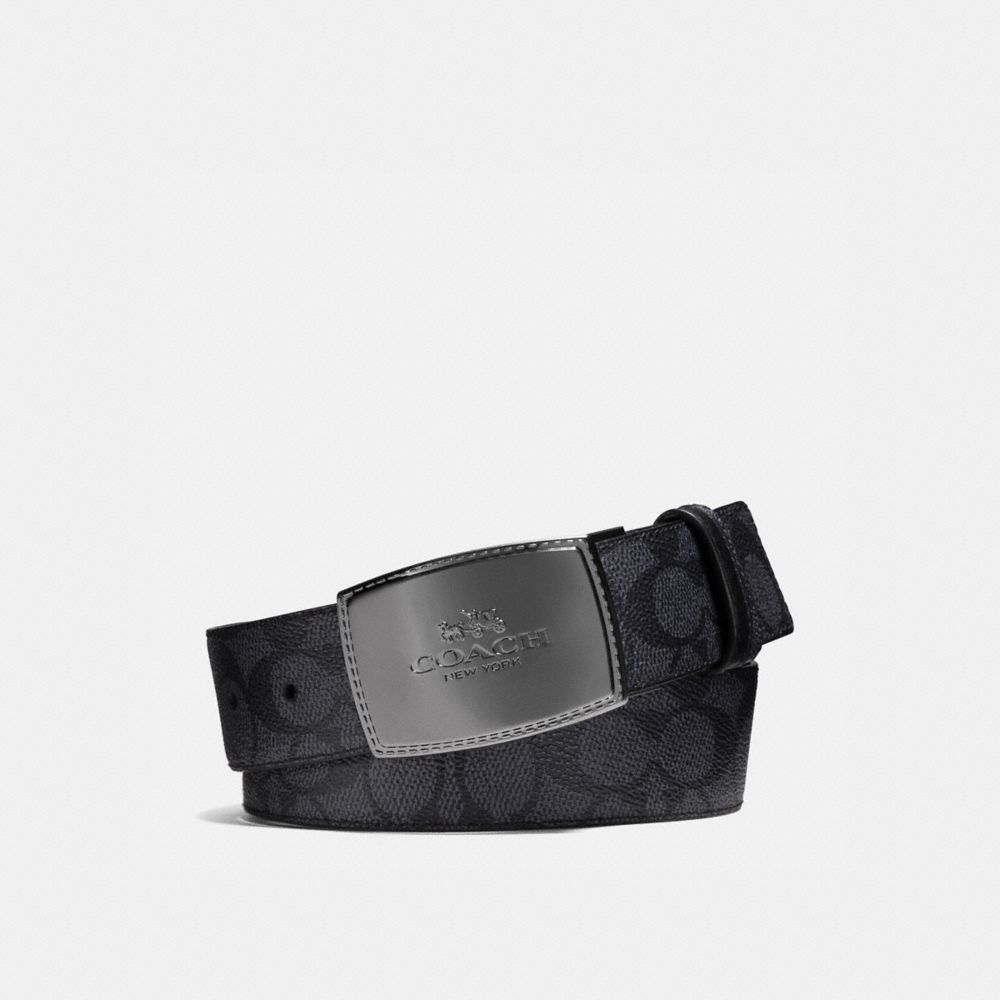 Charcoal/Black Coach Stitched Plaque Buckle Cut To Size Reversible Belt, 38 Mm Men Belts | 062WIFHGP