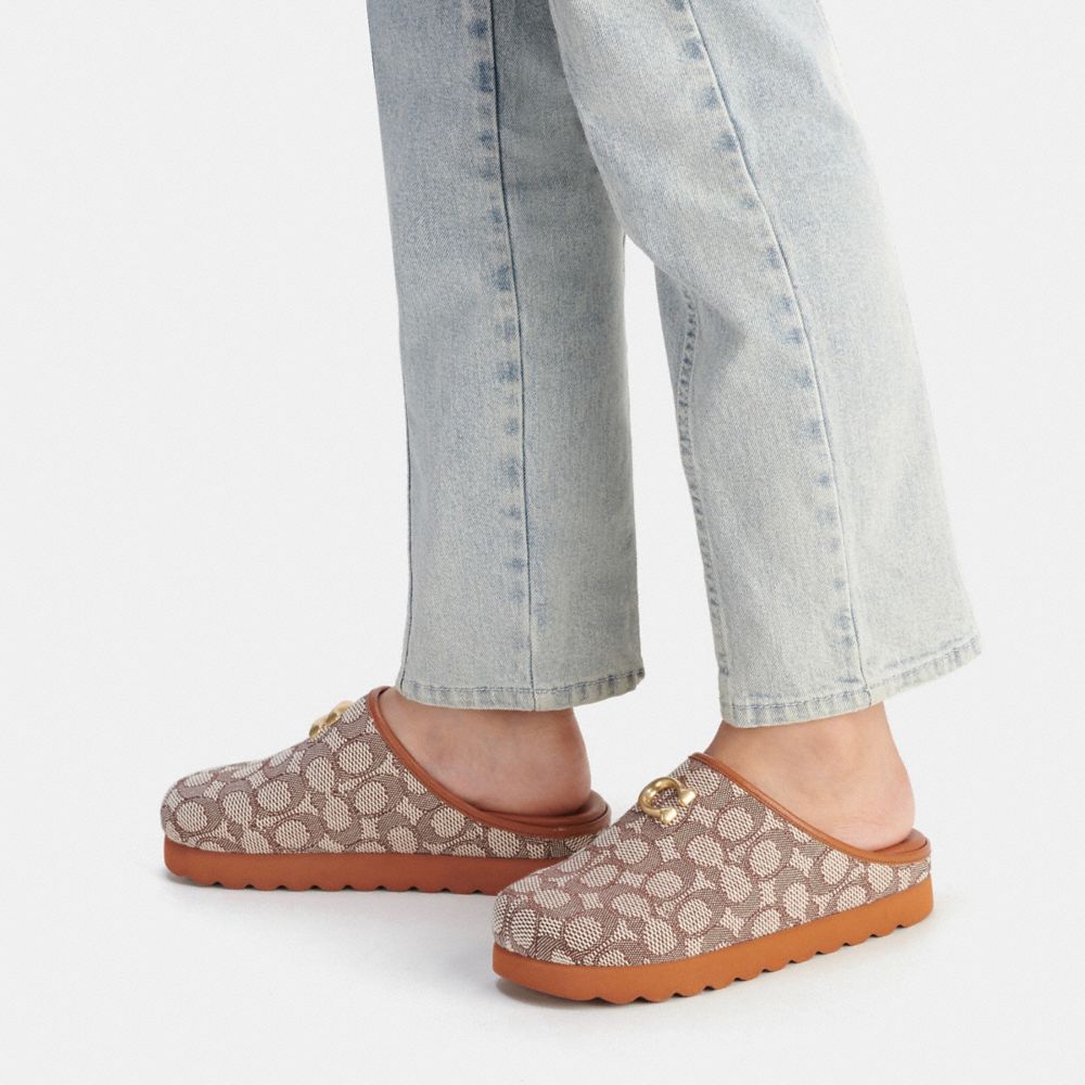 Cocoa/Burnished Amber Coach Hadley Slipper In Signature Textile Jacquard Women Flats & Loafers | 498FRUXDH