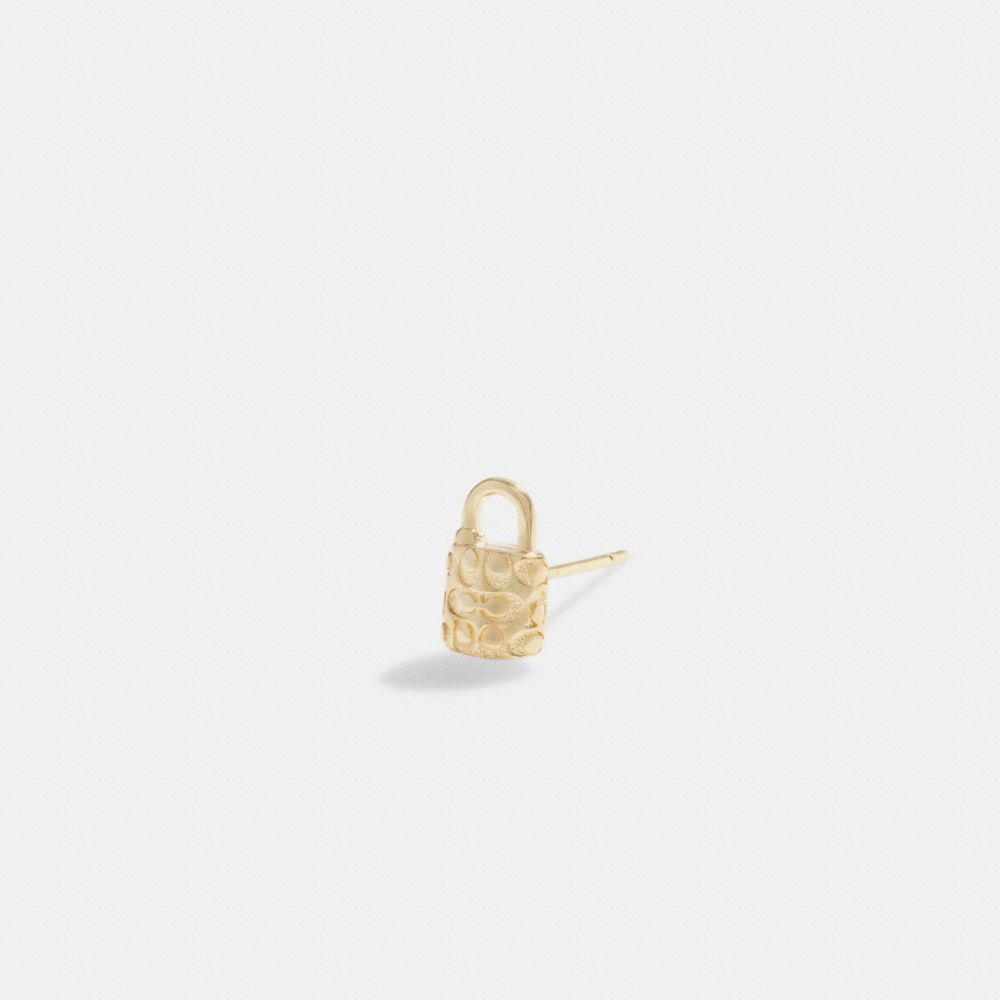 Gold Coach 14 K Gold Quilted Signature Padlock Single Stud Earring Women Jewelry | 814SKXGLP