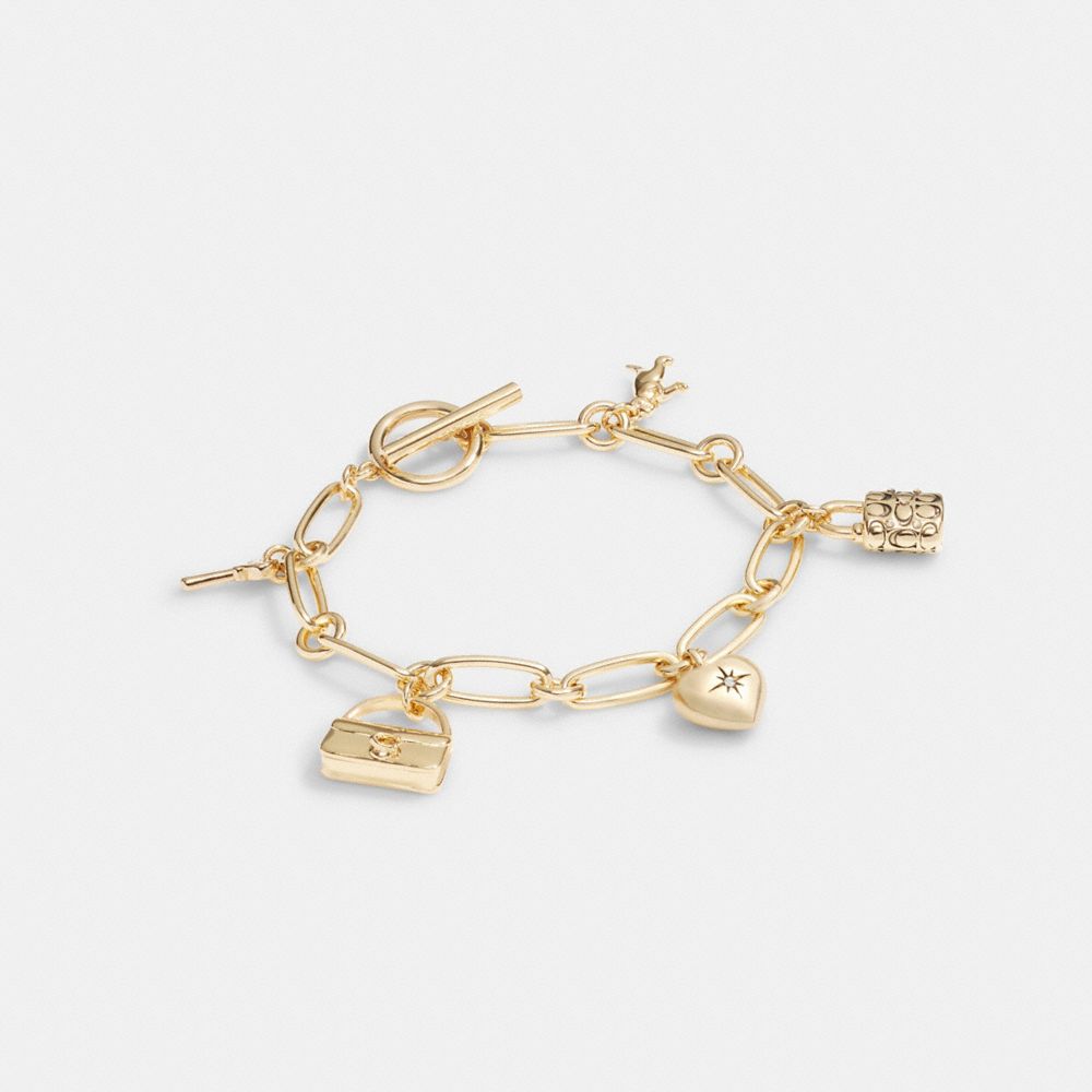 Gold Coach Iconic Charm Chain Bracelet Women Jewelry | 641LHJDXM