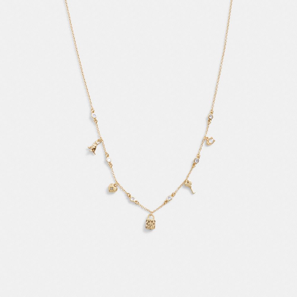 Gold Coach Mini Iconic Charm Necklace Women Jewelry | 253UYITXB