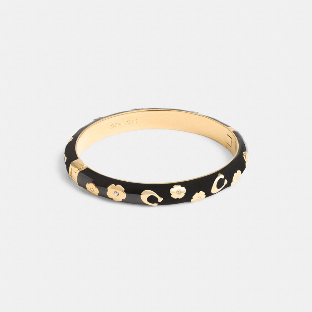 Gold / Black Coach Enamel Signature Floral Bangle Women Jewelry | 534JMWPHI