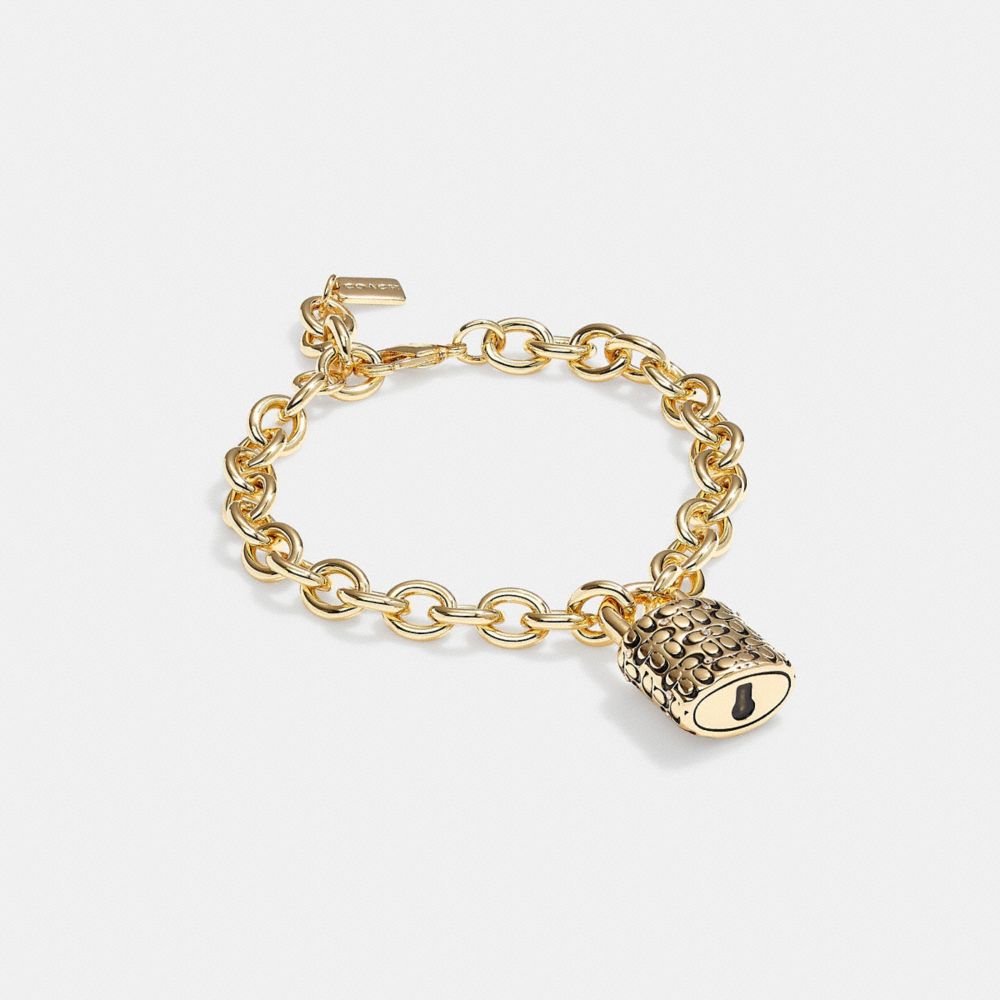 Gold / Black Coach Quilted Padlock Chain Bracelet Women Jewelry | 890INUBLT