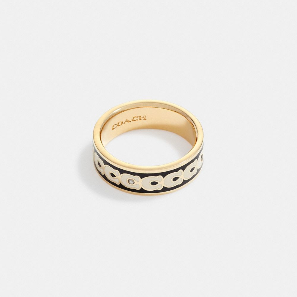 Gold / Black Coach Signature Enamel Ring Women Jewelry | 690WTZJVF