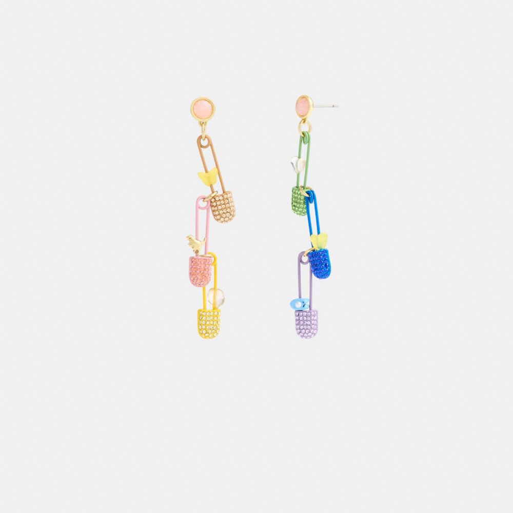 Gold / Multicolor Coach Safety Pin Charm Drop Earrings Women Jewelry | 259KCGNHP