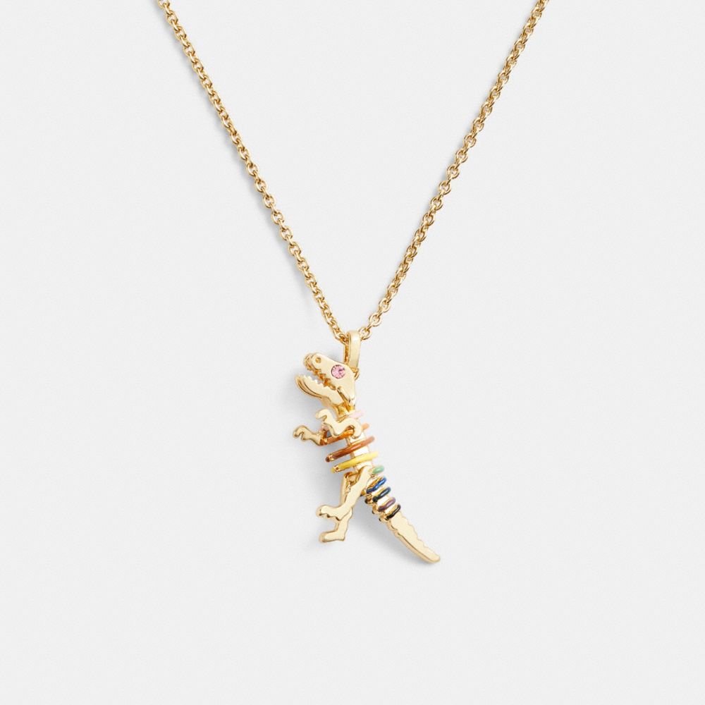 Gold / Multicolor Coach Skeletal Rexy Long Pendant Necklace Women Jewelry | 450NGQXYU