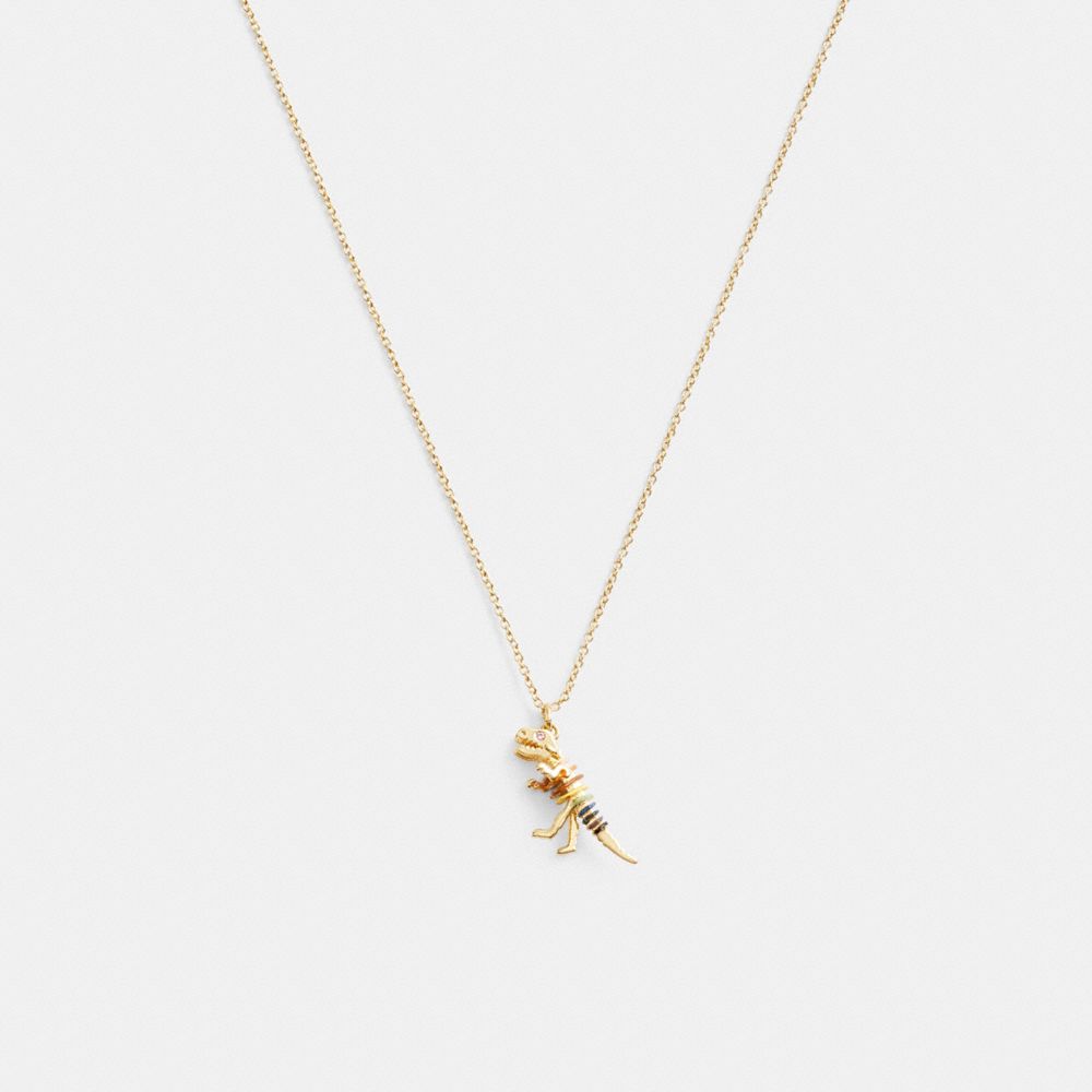 Gold / Multicolor Coach Skeletal Rexy Pendant Necklace Women Jewelry | 162WABELY