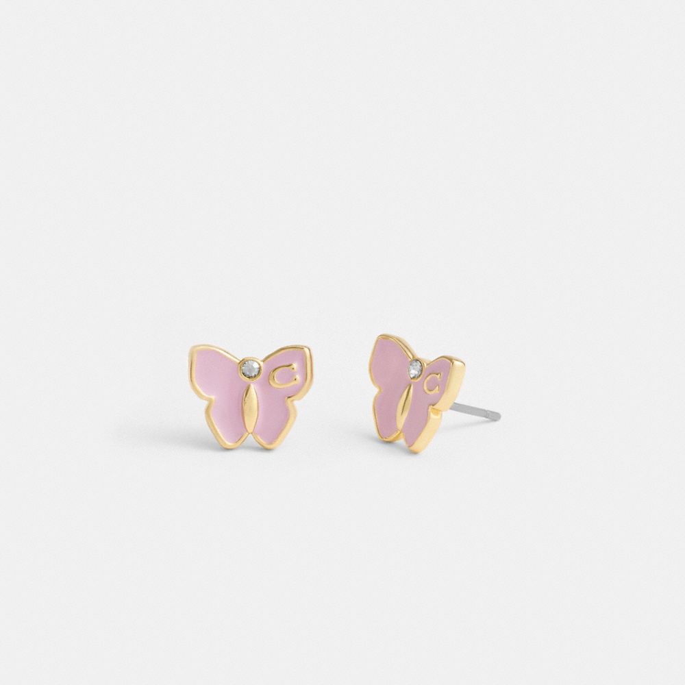 Gold / Purple Coach Garden Butterfly Stud Earrings Women Jewelry | 807CPQTZF