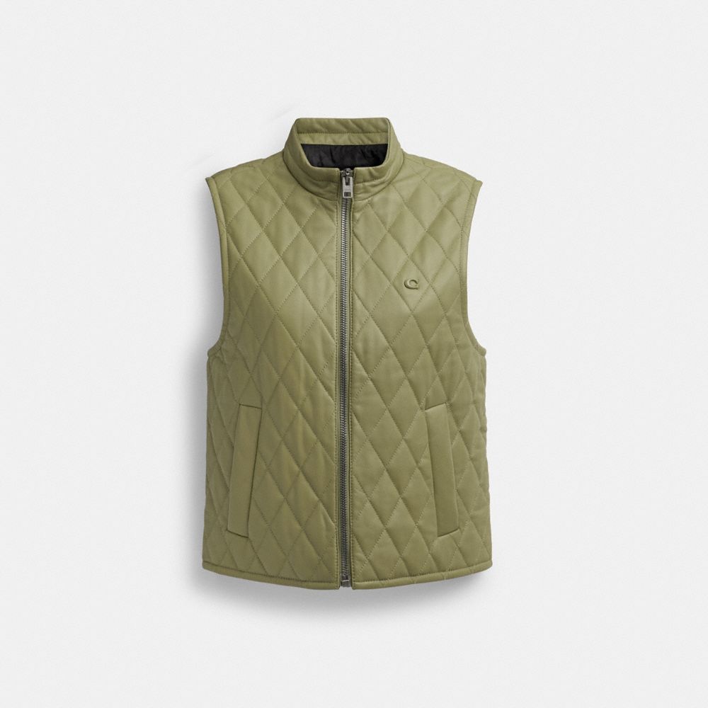 Green Coach Leather Quilted Vest Women Jackets & Outerwear | 723JWVCRK