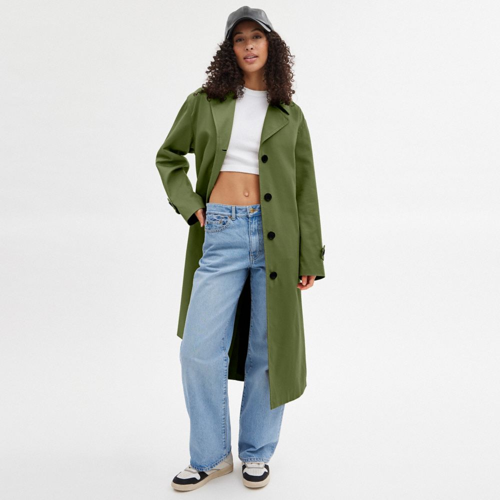 Green Coach Oversized Trench Coat Women Jackets & Outerwear | 157UQDOCL