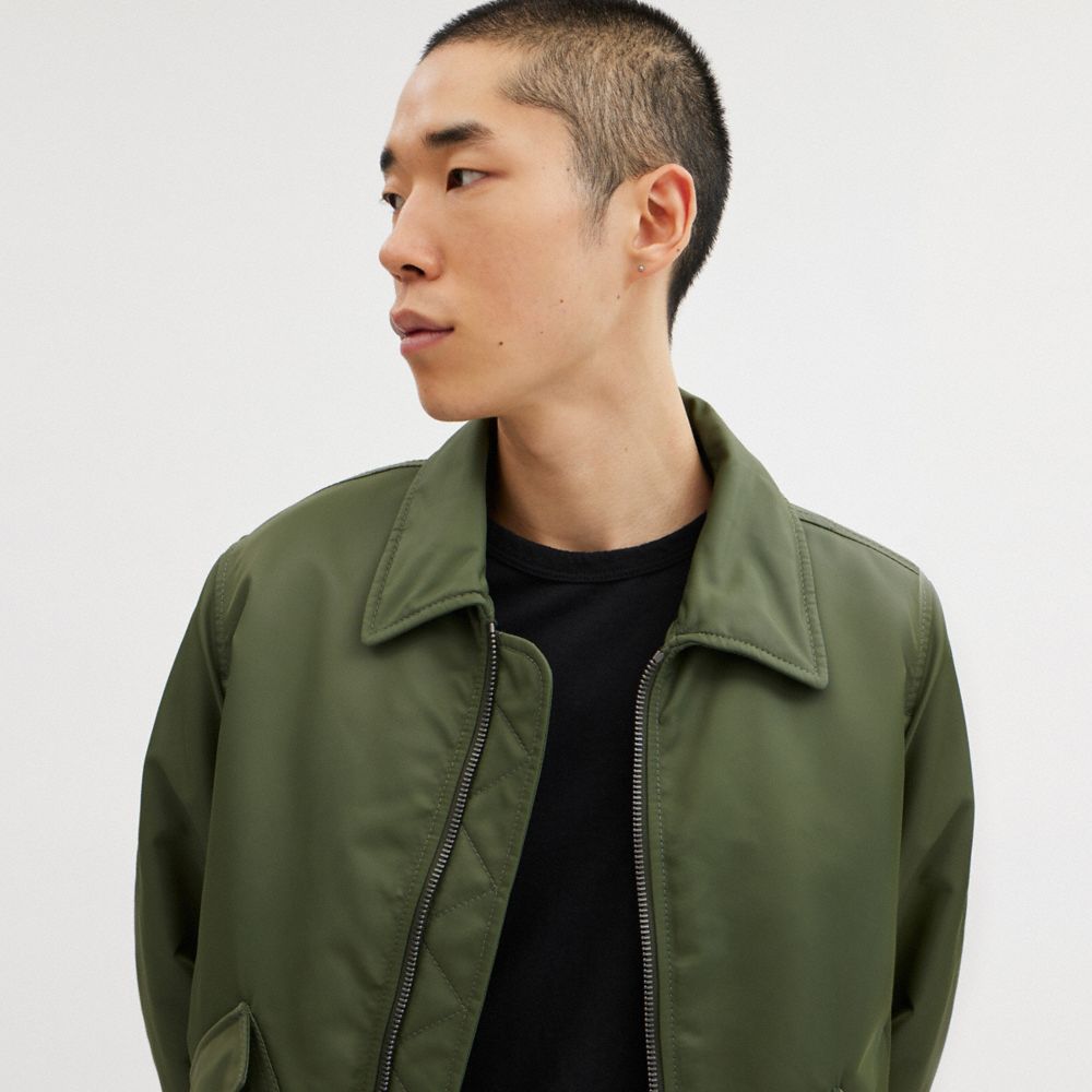 Green Coach Woven Jacket With Leather Collar Men Jackets & Outerwear | 835HMNEPG