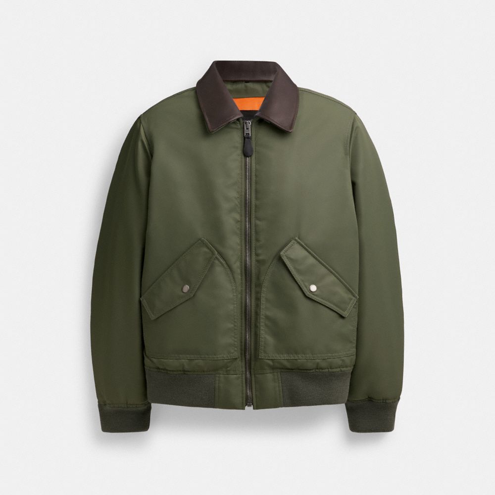 Green Coach Woven Jacket With Leather Collar Men Jackets & Outerwear | 835HMNEPG