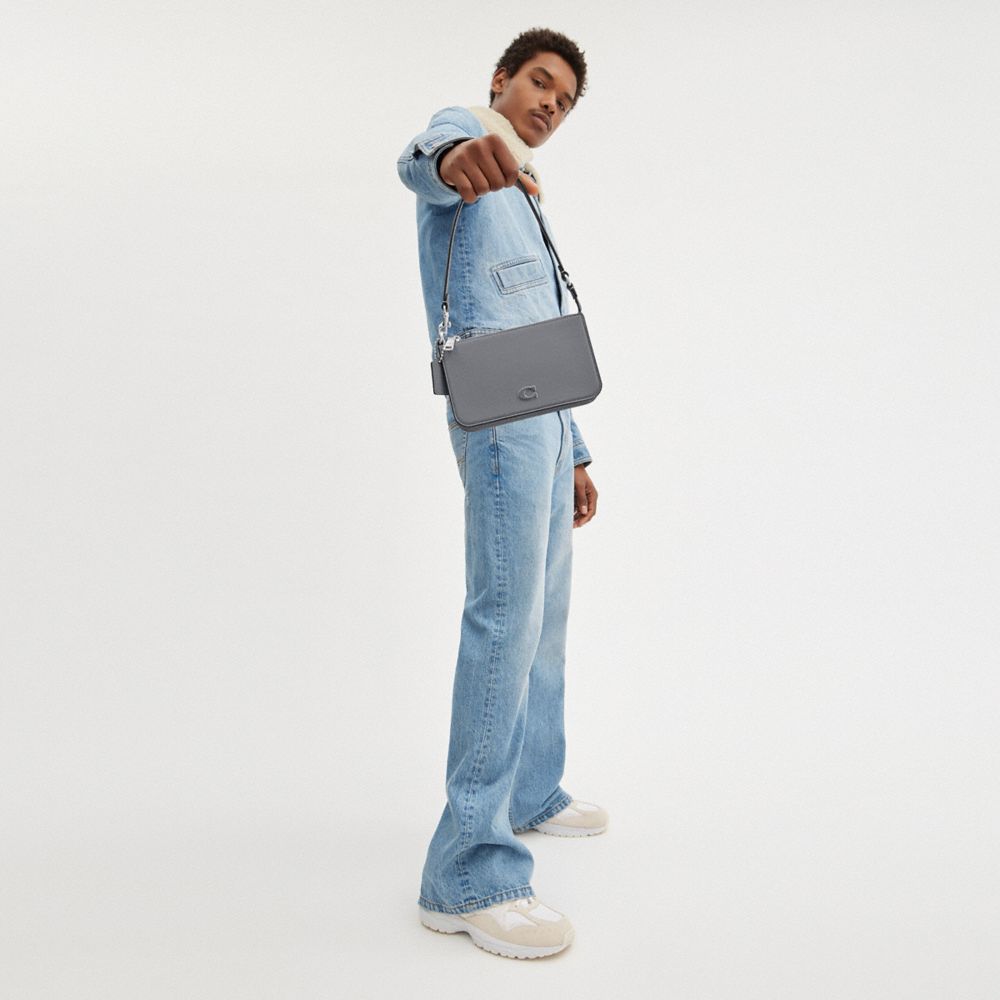 Grey Blue Coach Pouch Bag With Signature Canvas Men Pouches | 348JNEXYO