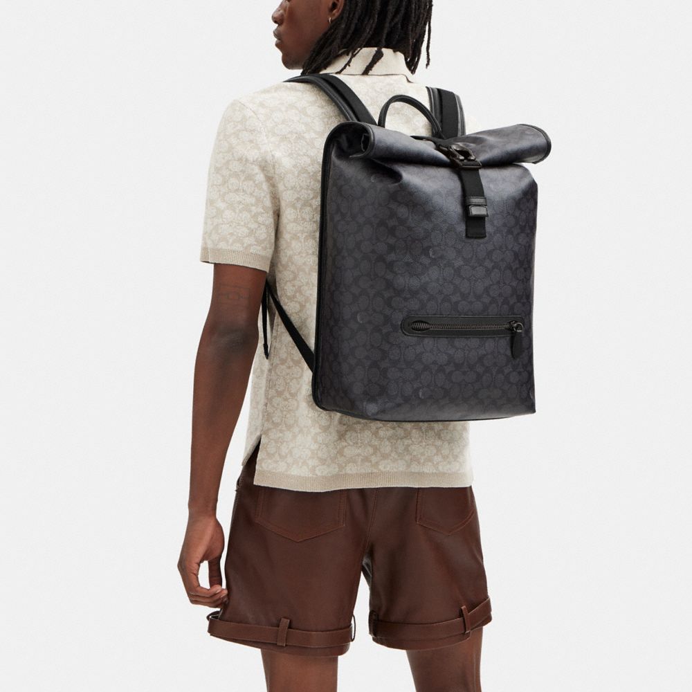 Grey Coach Beck Roll Top In Signature Canvas Men Backpacks | 019CVNZOF