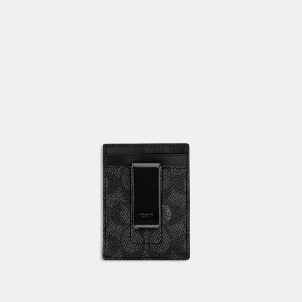 Grey Coach Money Clip Card Case In Signature Canvas Men Card Cases & Money Clips | 581KLGSIM