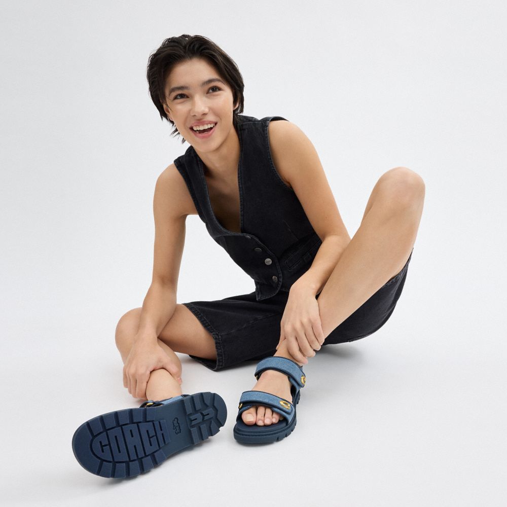 Indigo Denim Coach Brynn Sandal Women Sandals | 516TGXHWN