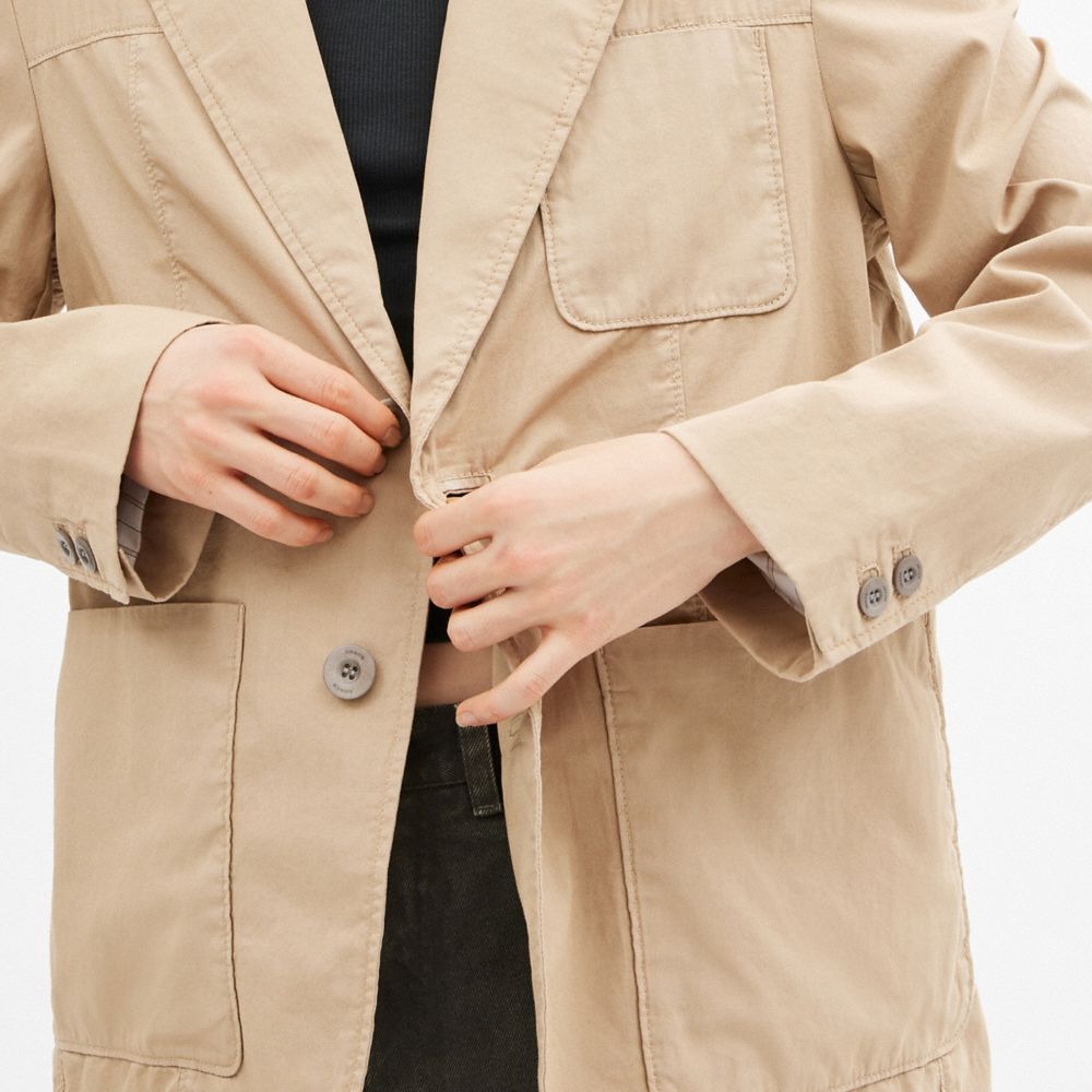 Khaki Coach Regenerative Cotton Casual Lightweight Blazer Men Jackets & Outerwear | 591SJYHEF