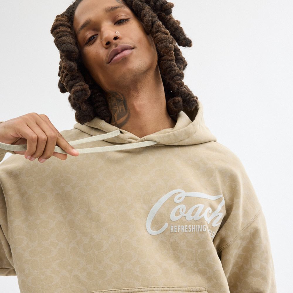 Khaki Coach Signature Long Sleeve Relaxed Americana Pullover Hoodie Men Tops & Bottoms | 032HRISQO