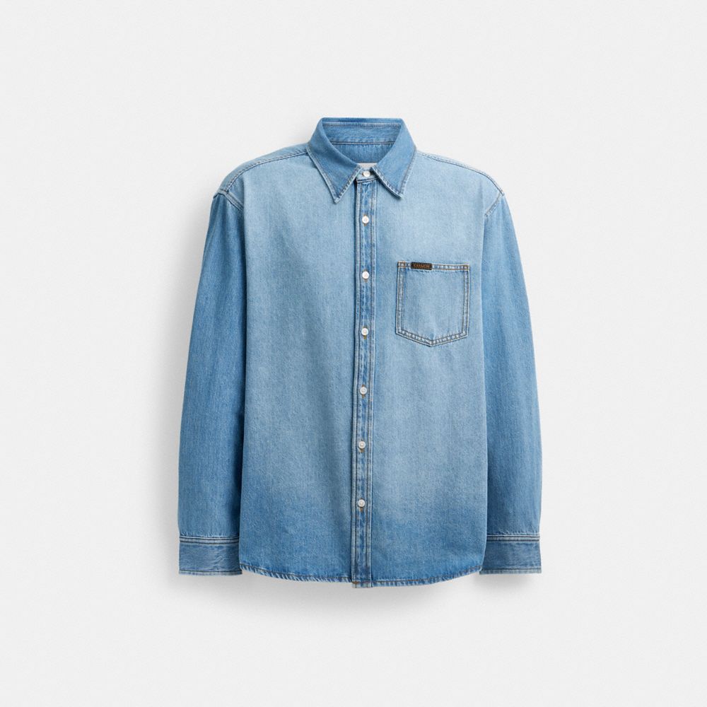 Light Wash Coach Denim Shirt Men Tops & Bottoms | 541URNQDV