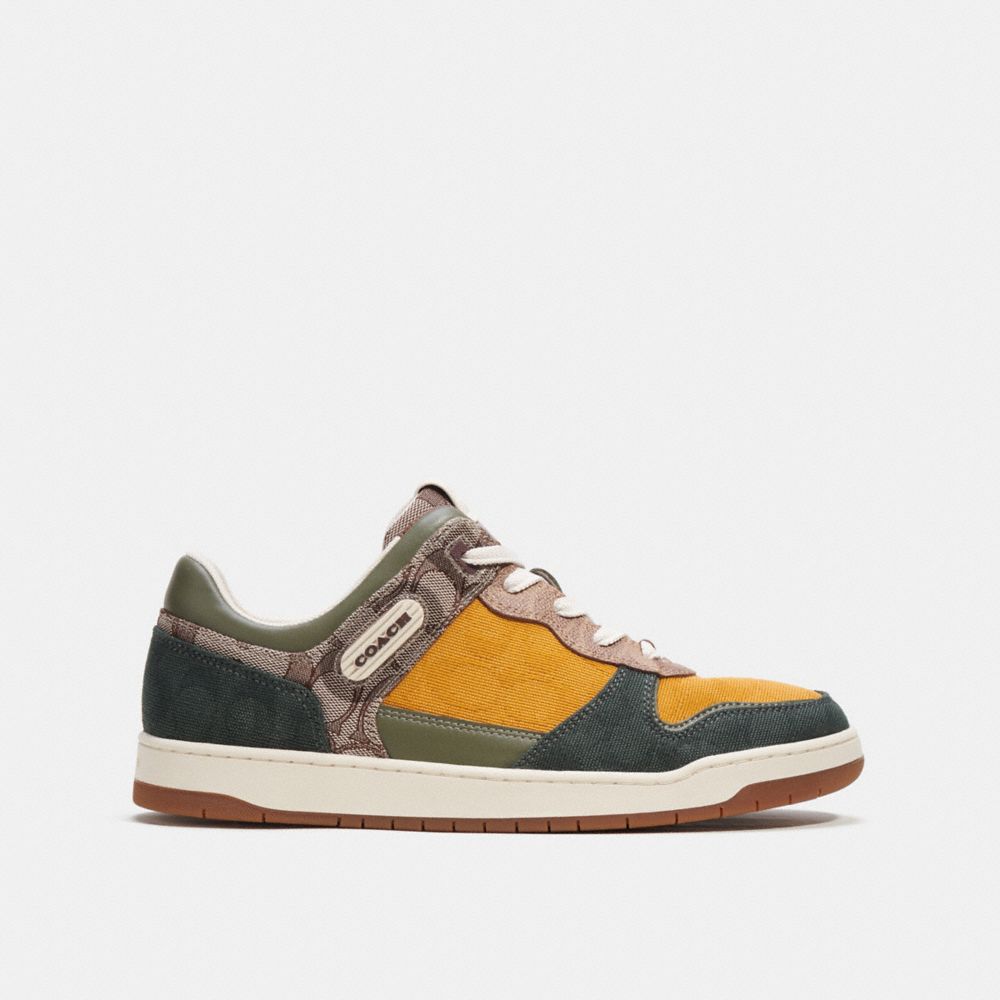 Oak/Buttercup/Amazon Green Coach C201 In Mixed Signature Fabric Men Sneakers | 569FEVSXY