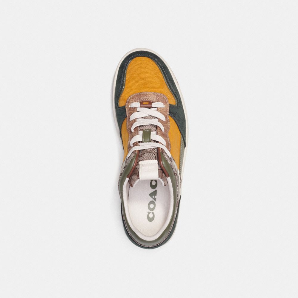 Oak/Buttercup/Amazon Green Coach C201 In Mixed Signature Fabric Men Sneakers | 569FEVSXY