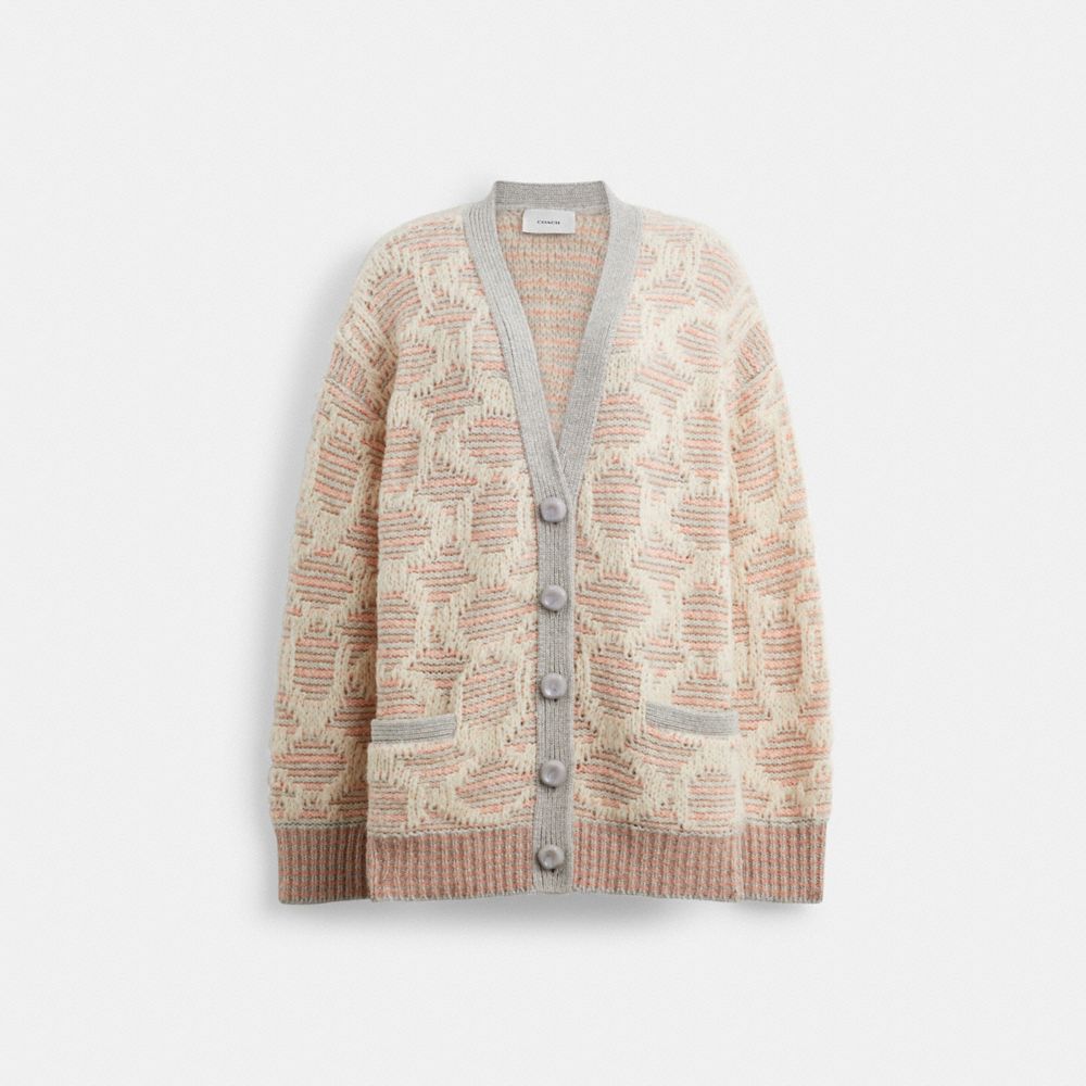 Pink/Multi Coach Long Signature Cardigan Women Tops | 385XLCNVK