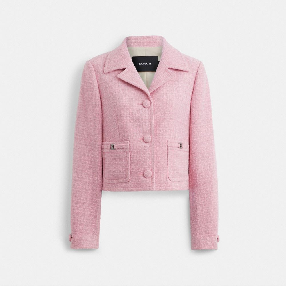 Pink Coach Heritage C Tweed Jacket Women Jackets & Outerwear | 470SLVMQB