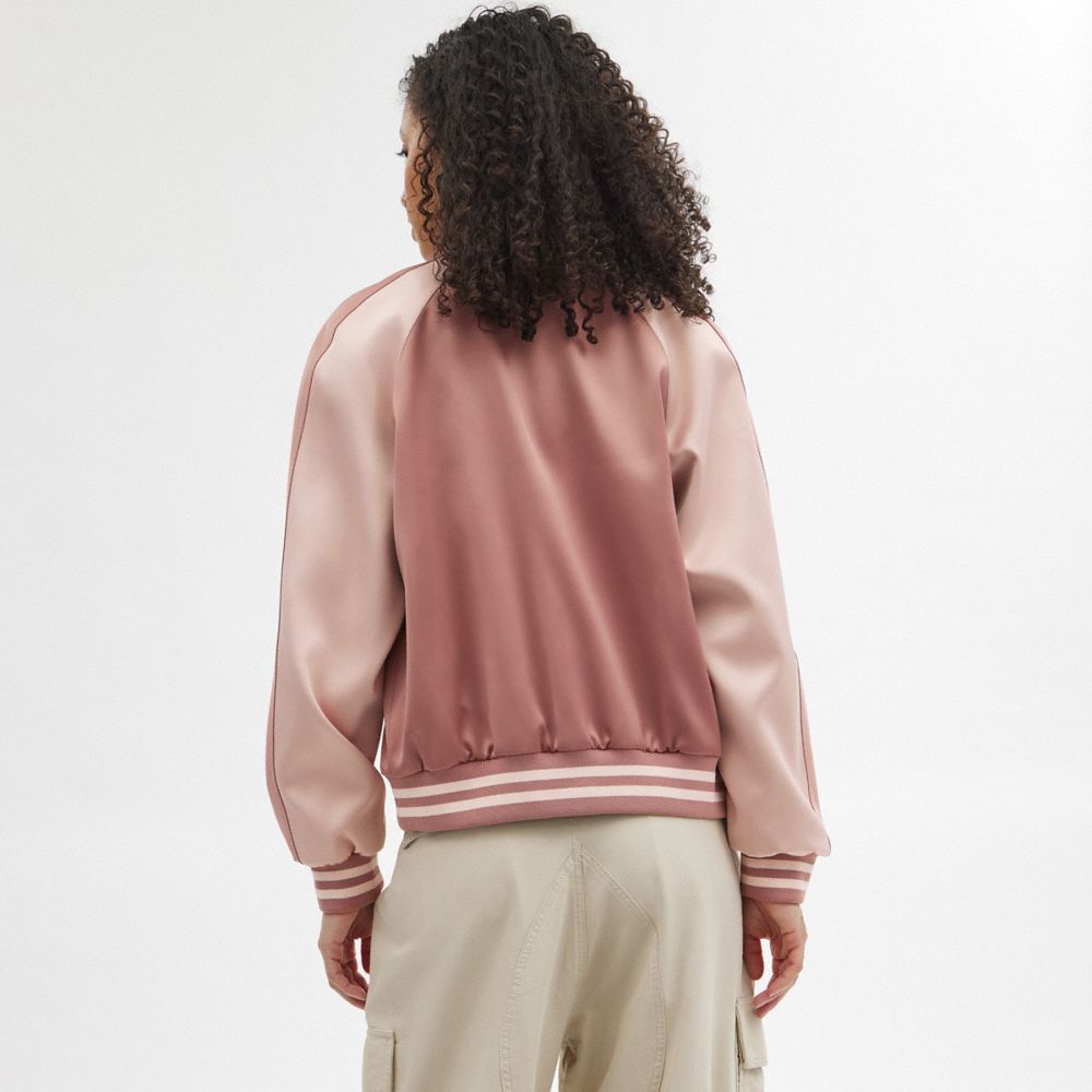 Pink Coach Satin Varsity Jacket Women Jackets & Outerwear | 032MNATOX