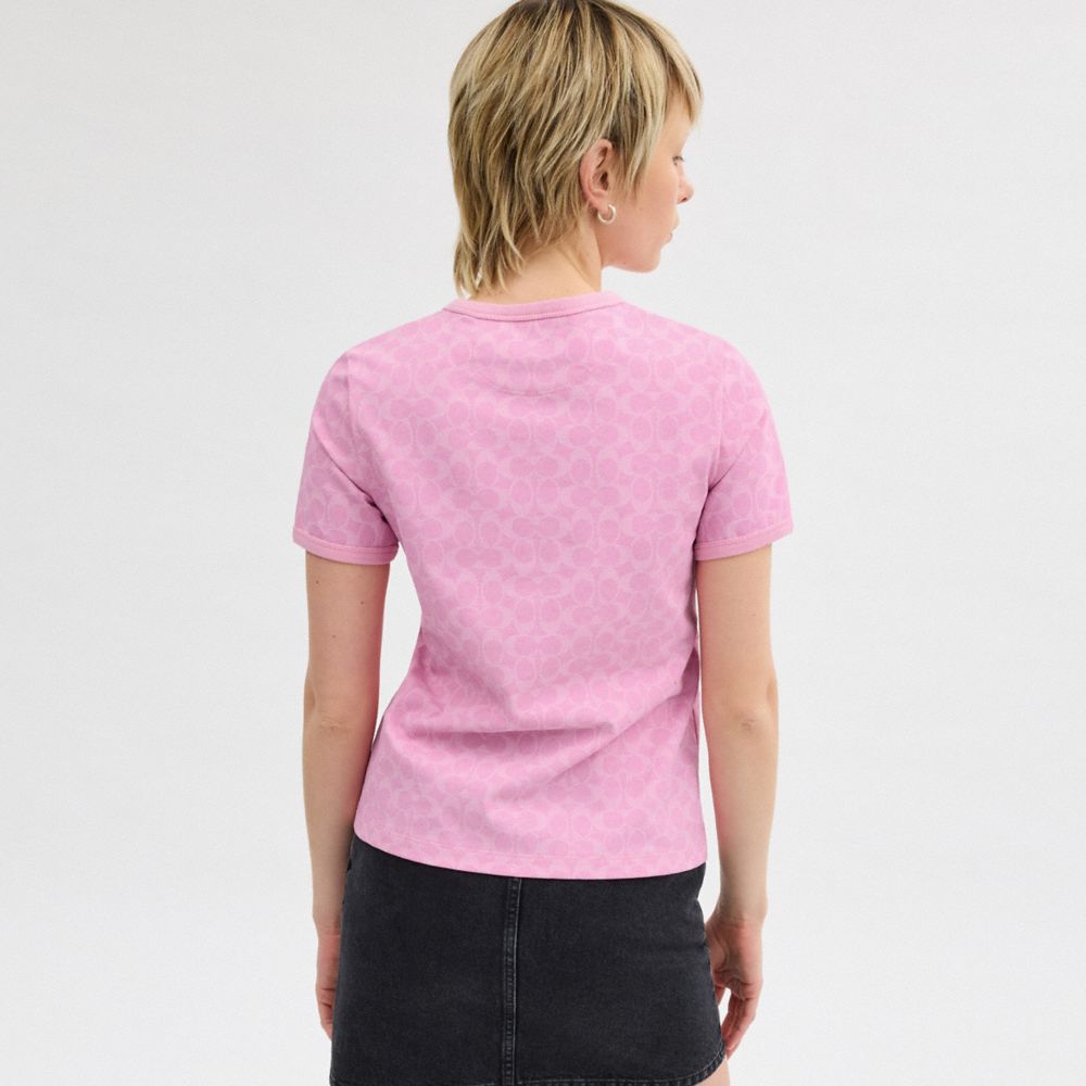 Pink Signature Coach Signature Ringer T Shirt In Organic Cotton Women Tops | 431HGBEXD