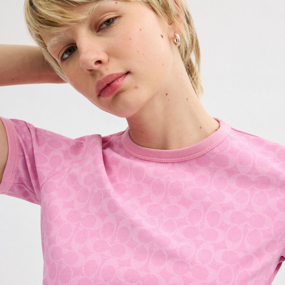 Pink Signature Coach Signature Ringer T Shirt In Organic Cotton Women Tops | 431HGBEXD