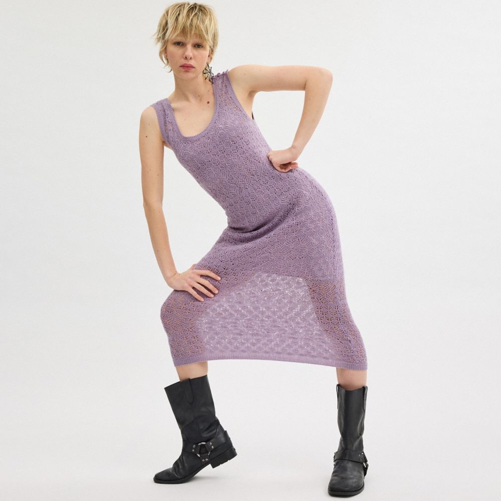 Purple Coach Lace Knit Dress Women Dresses | 612CXKFHD