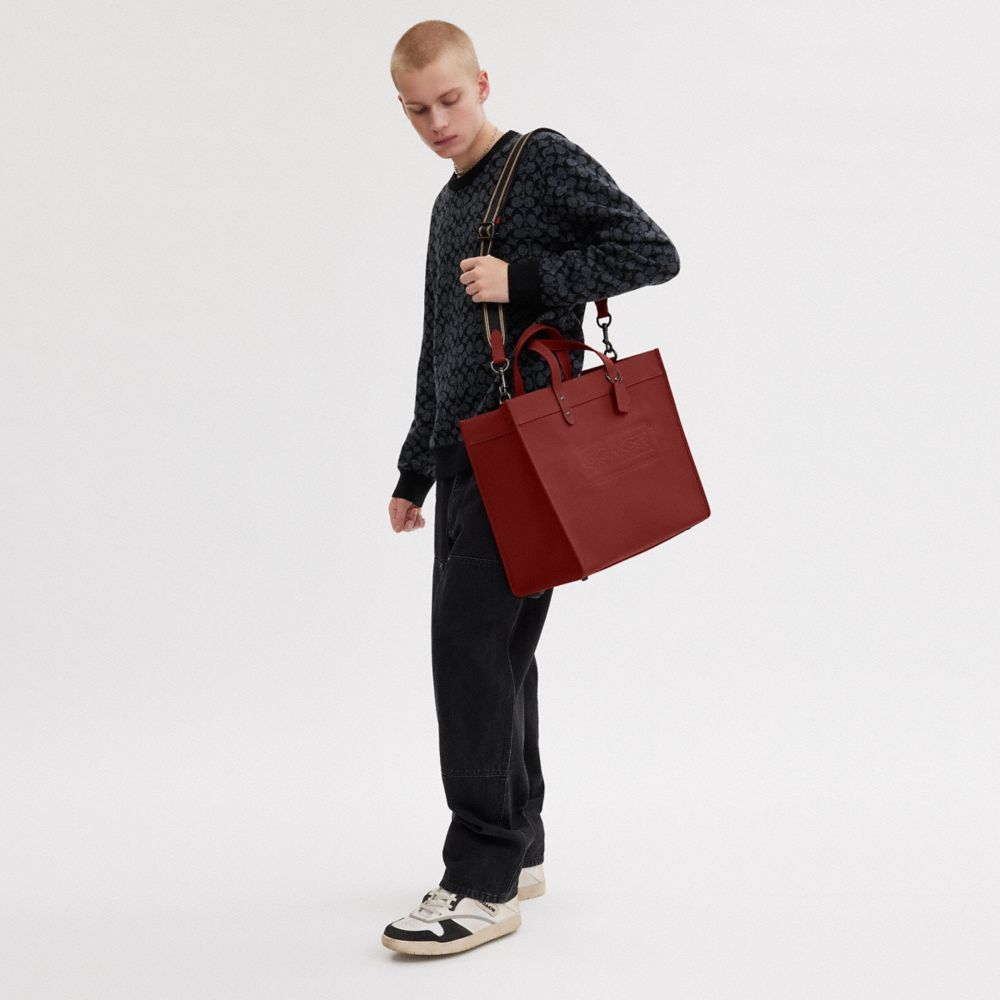 Red Coach Field Tote Bag 40 With Coach Badge Men Totes & Duffles | 504CSIKAE