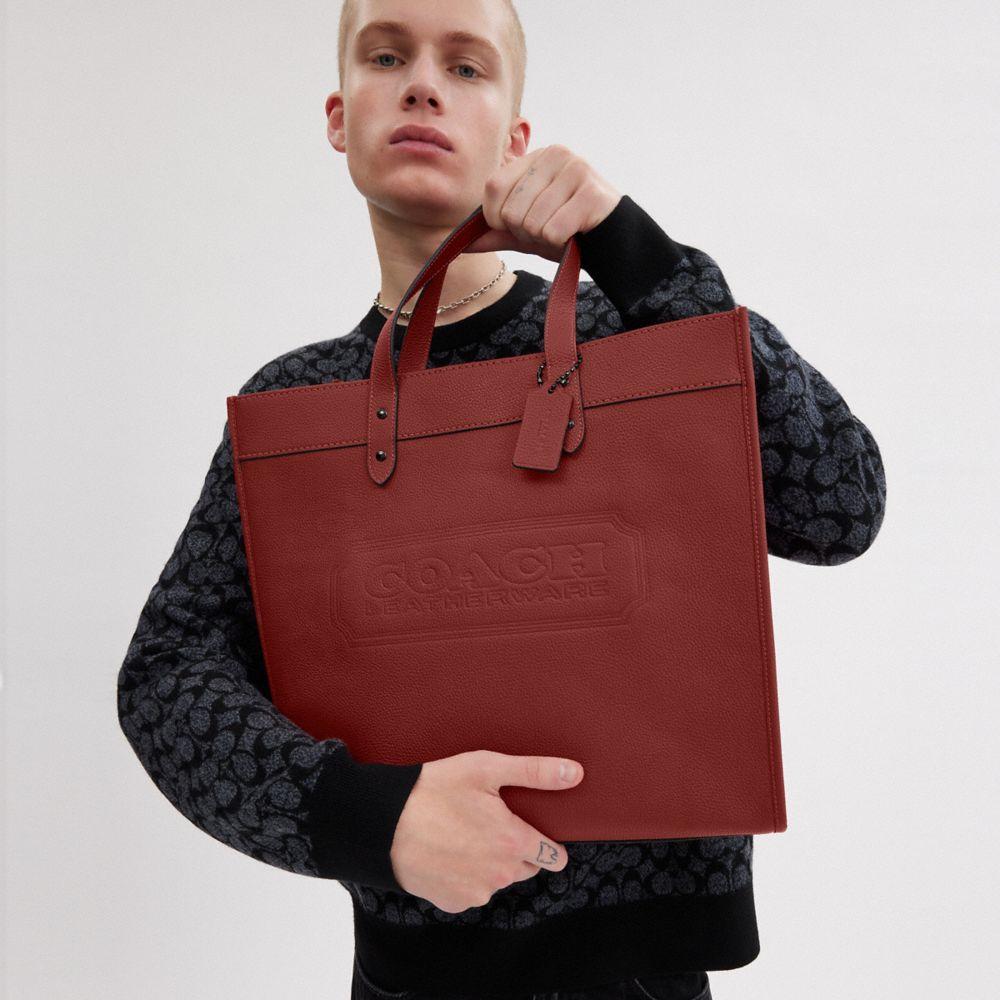 Red Coach Field Tote Bag 40 With Coach Badge Men Totes & Duffles | 504CSIKAE