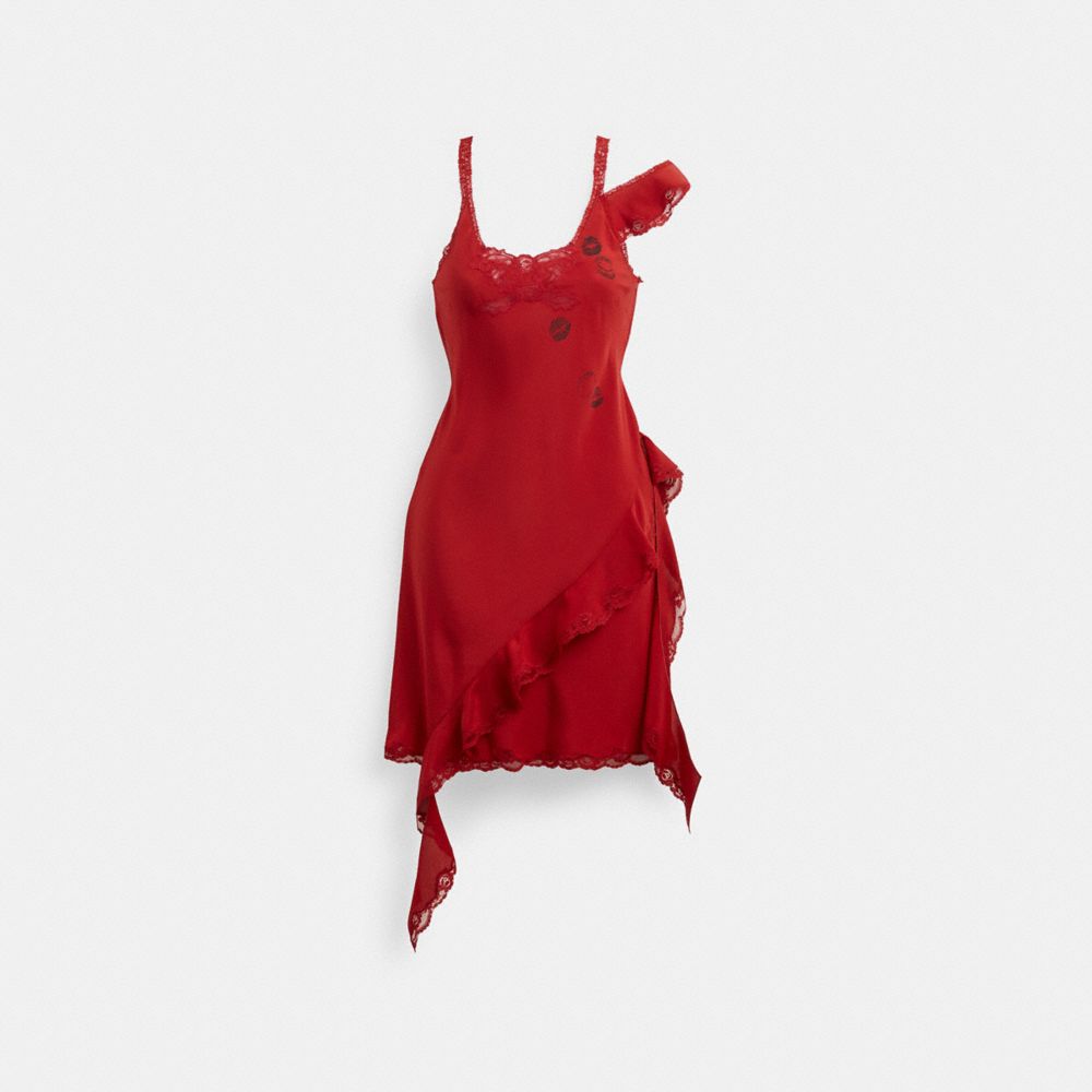 Red Coach Mini Ruffle Dress Women Dresses | 089KSPQFW