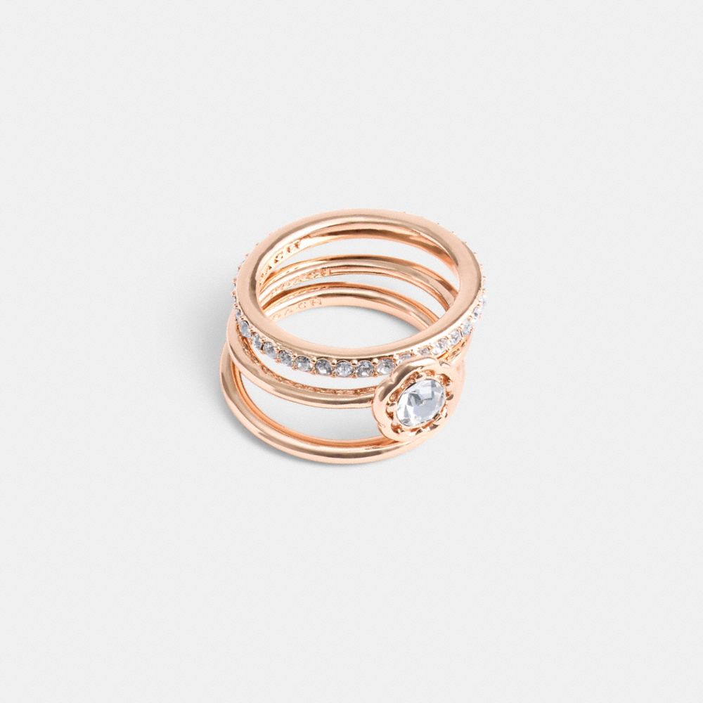 Rose Gold Coach Halo Tea Rose Ring Set Women Jewelry | 139GYDWMF