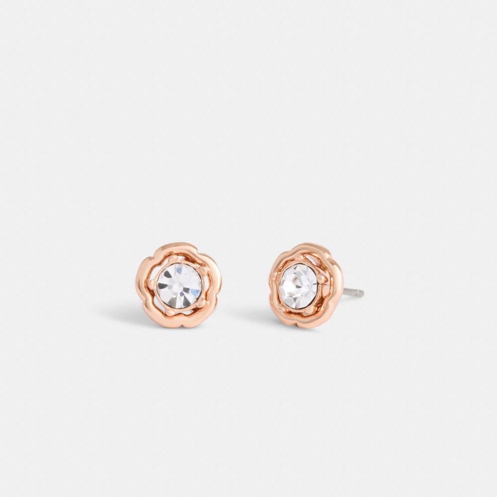 Rose Gold Coach Halo Tea Rose Stud Earrings Women Jewelry | 514JYVBMZ