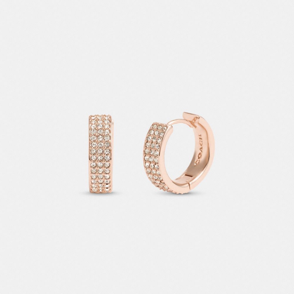 Rose Gold Coach Pavé Huggie Earrings Women Jewelry | 510YVRKBG