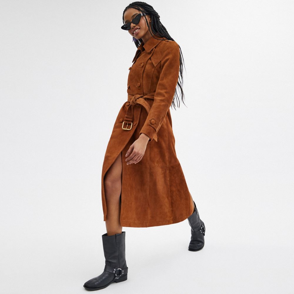 Saddle Coach Heritage C Suede Trench Coat Women Jackets & Outerwear | 381PWMOZY