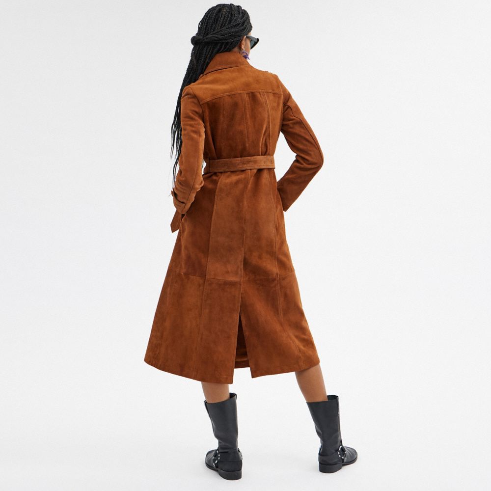 Saddle Coach Heritage C Suede Trench Coat Women Jackets & Outerwear | 381PWMOZY