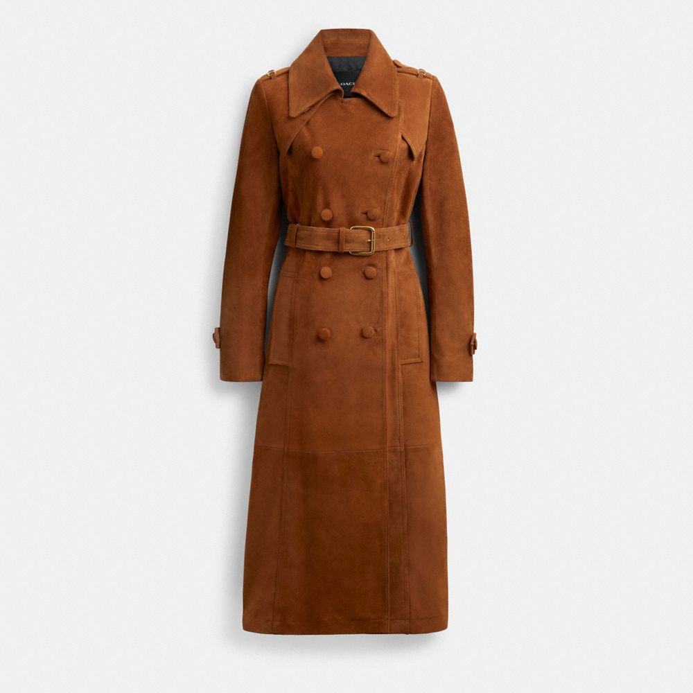 Saddle Coach Heritage C Suede Trench Coat Women Jackets & Outerwear | 381PWMOZY